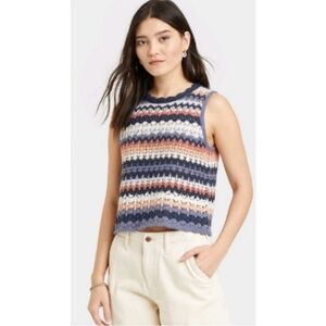 Universal Thread Striped Knit Sleeveless Top in Navy, Peach & Cream